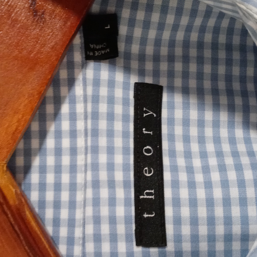 💙Theory💙 - Men's Blue/White Gingham Sylvain Amicable L/S Button Down - Picture 3 of 9